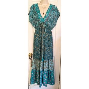 KARMA HIGHWAY Green Paisley Empire Waist Maxi Dress OS